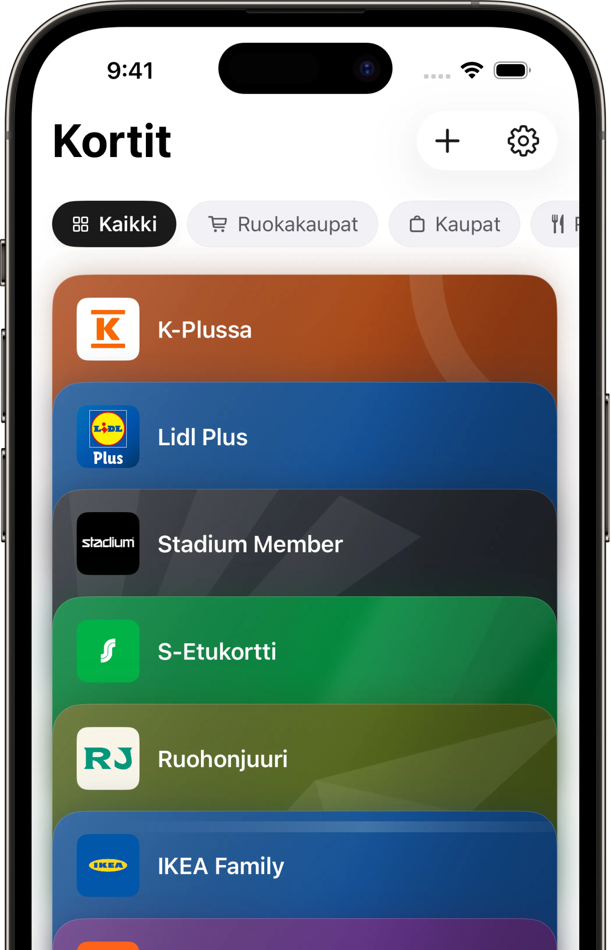 iPhone näyttää Etukortit-sovelluksen korttipinon